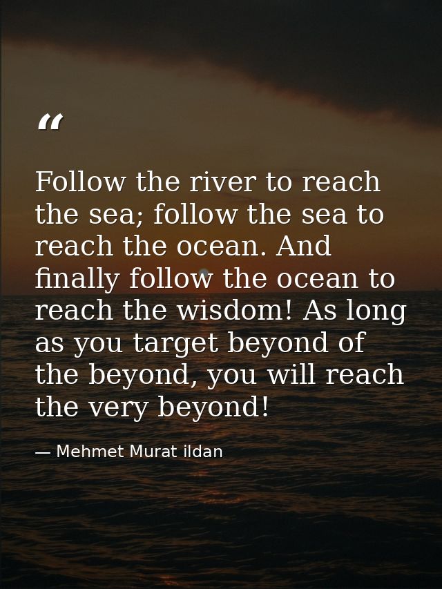 Follow the river to reach the sea; follow the sea to reach the ocean. And finally follow the ocean to reach the wisdom!  — Mehmet Murat ildan