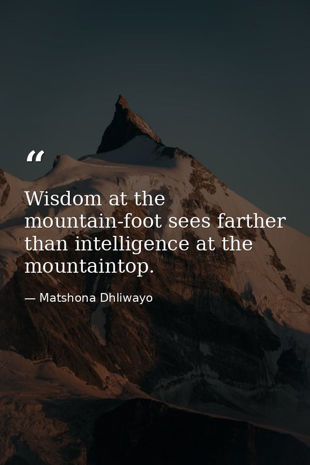 Wisdom at the mountain-foot sees farther than intelligence at the mountaintop. — Matshona Dhliwayo