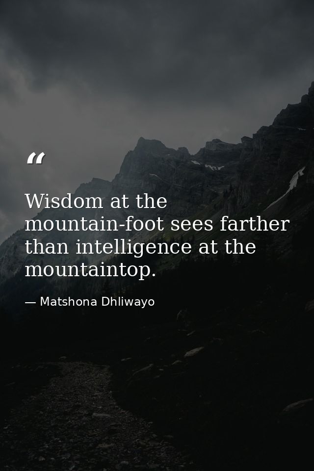 Wisdom at the mountain-foot sees farther than intelligence at the mountaintop. — Matshona Dhliwayo