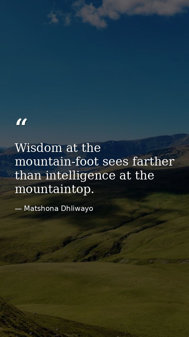 Wisdom at the mountain-foot sees farther than intelligence at the mountaintop. — Matshona Dhliwayo
