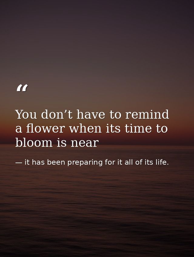 You don’t have to remind a flower when its time to bloom is near — it has been preparing for it all of its life.