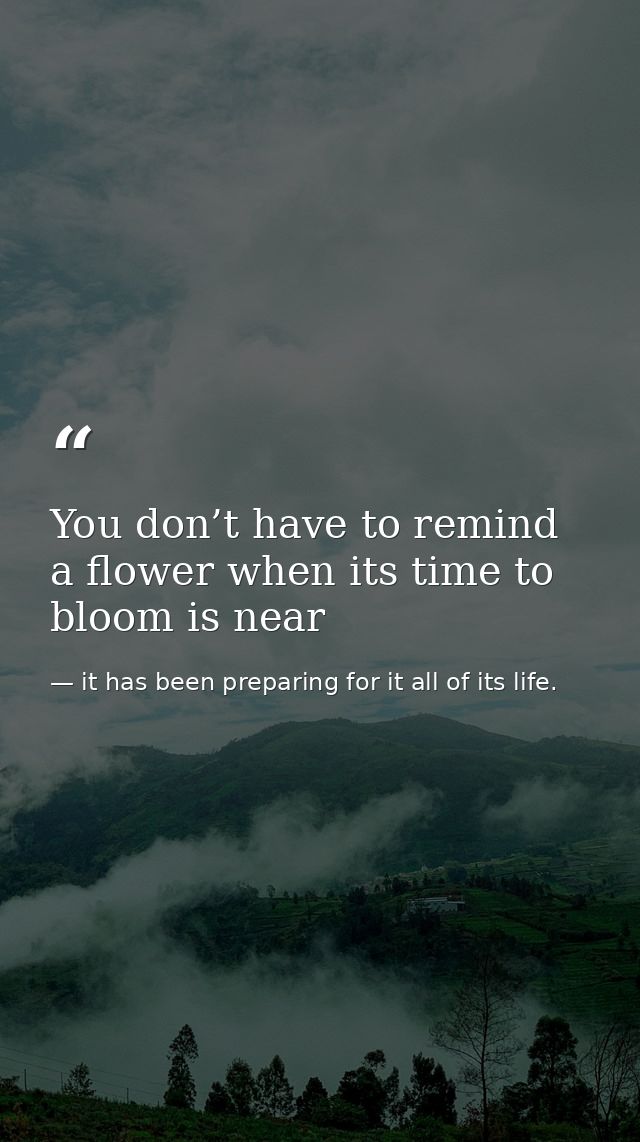 You don’t have to remind a flower when its time to bloom is near — it has been preparing for it all of its life.