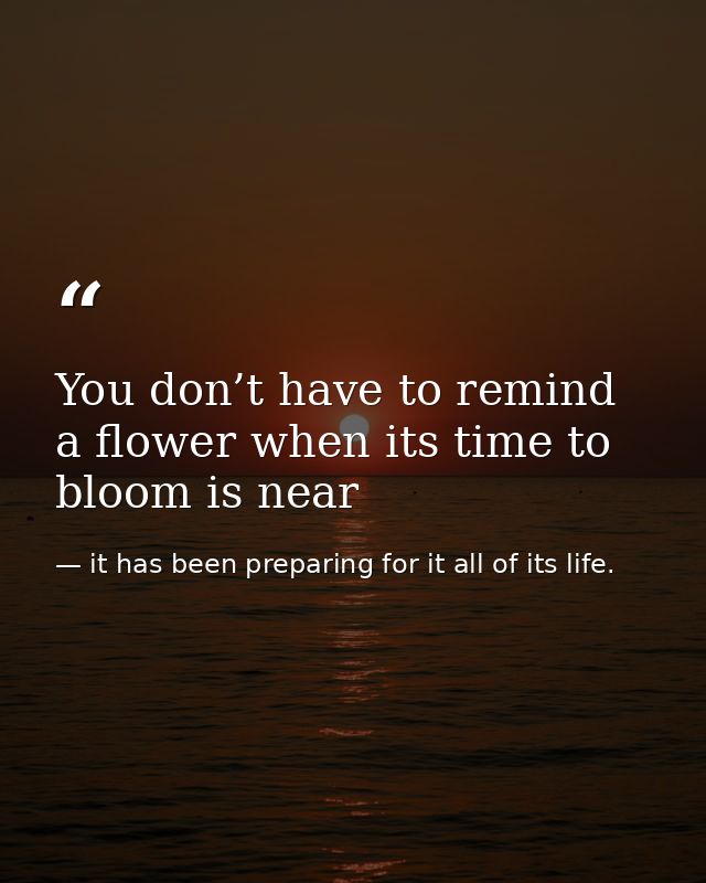 You don’t have to remind a flower when its time to bloom is near — it has been preparing for it all of its life.