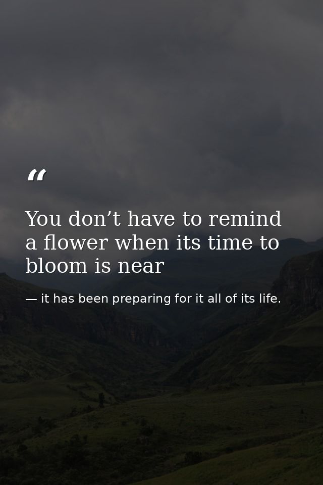You don’t have to remind a flower when its time to bloom is near — it has been preparing for it all of its life.
