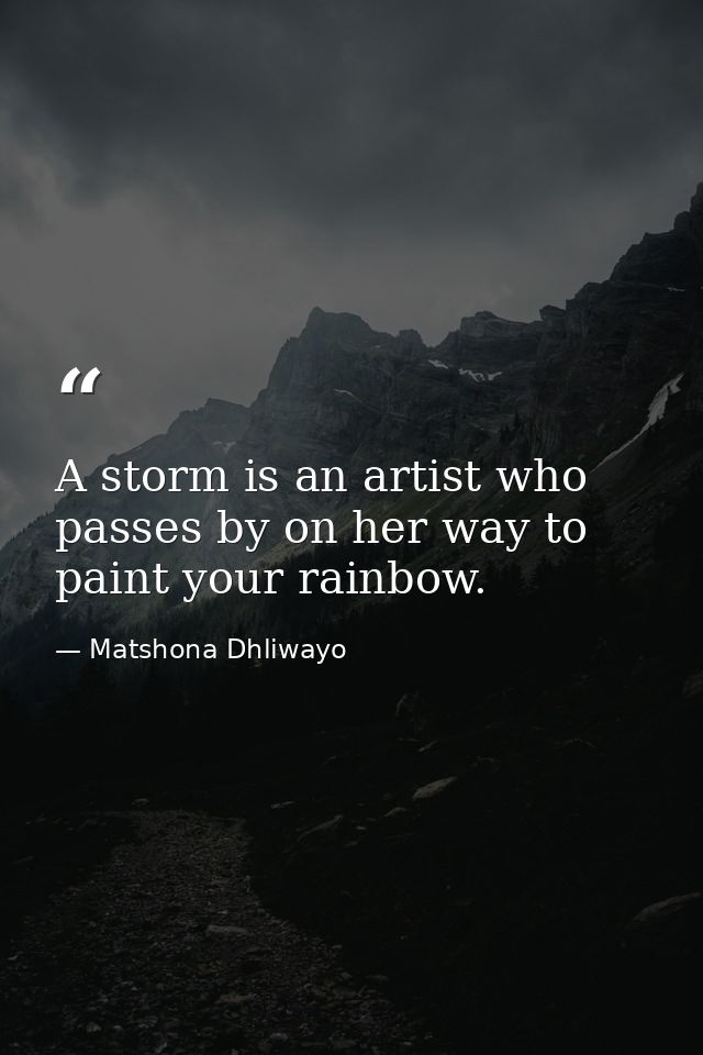A storm is an artist who passes by on her way to paint your rainbow. — Matshona Dhliwayo