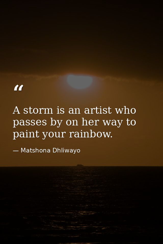 A storm is an artist who passes by on her way to paint your rainbow. — Matshona Dhliwayo