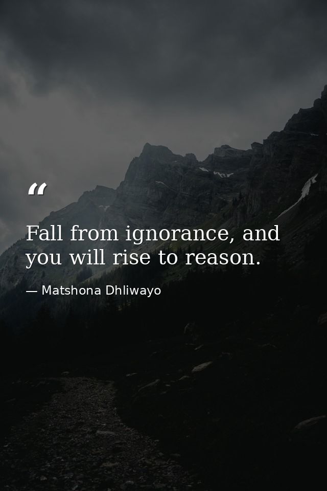 Fall from ignorance, and you will rise to reason. — Matshona Dhliwayo