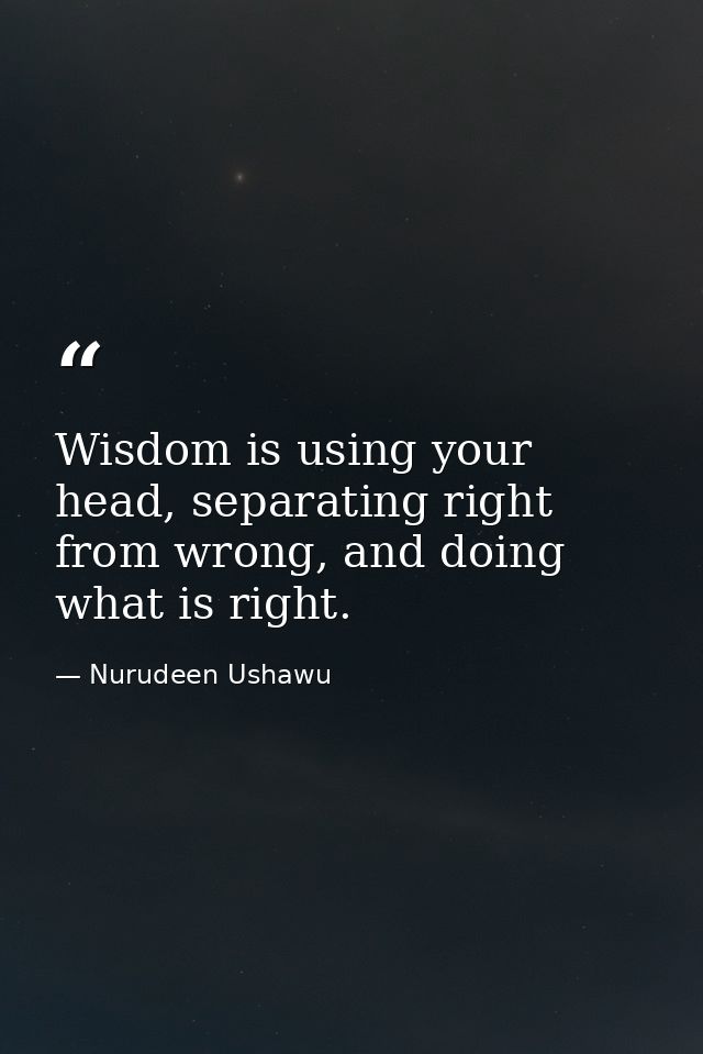 Wisdom is using your head, separating right from wrong, and doing what is right. — Nurudeen Ushawu