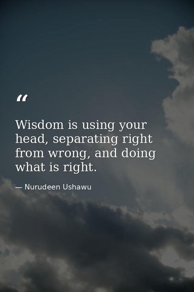 Wisdom is using your head, separating right from wrong, and doing what is right. — Nurudeen Ushawu