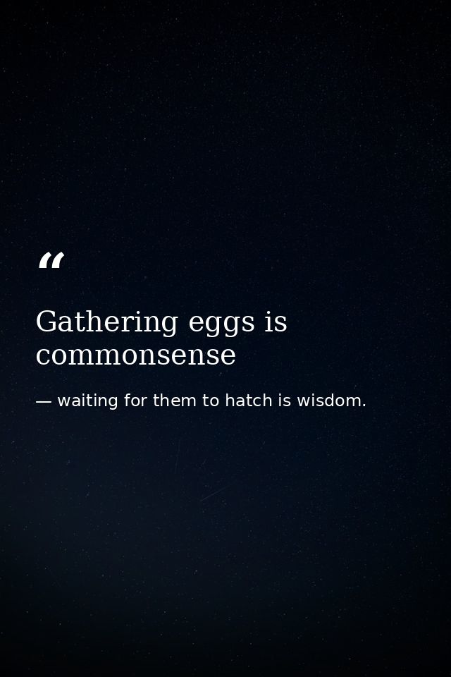 Gathering eggs is commonsense — waiting for them to hatch is wisdom.
