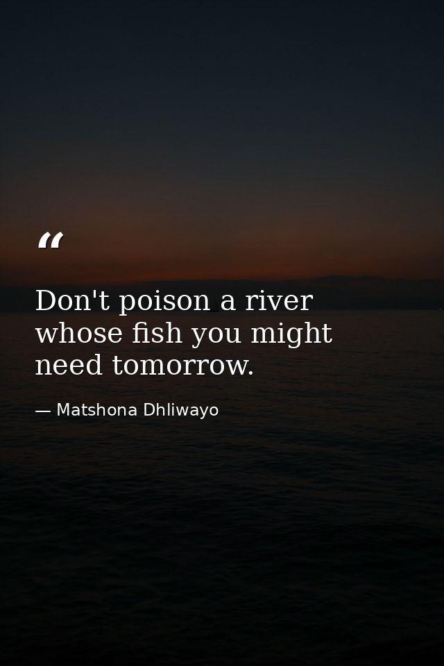 Don't poison a river whose fish you might need tomorrow. — Matshona Dhliwayo