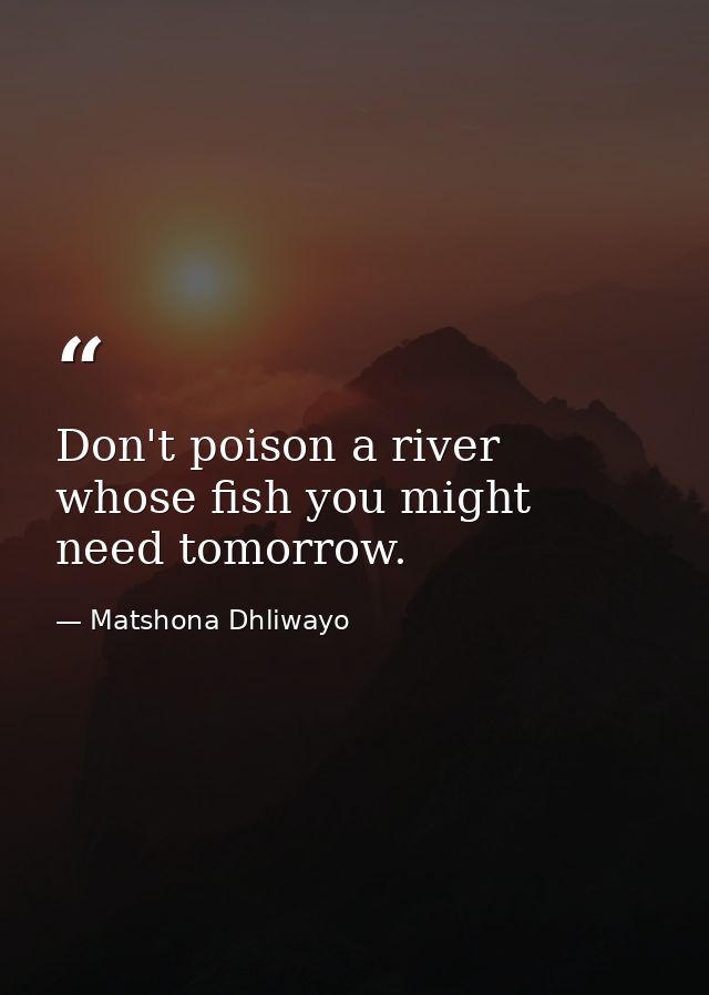 Don't poison a river whose fish you might need tomorrow. — Matshona Dhliwayo