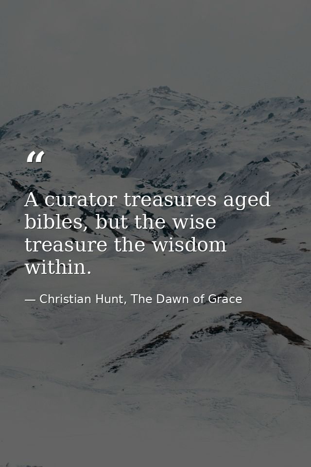 A curator treasures aged bibles, but the wise treasure the wisdom within. — Christian Hunt, The Dawn of Grace