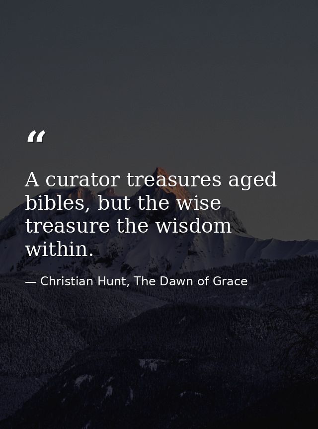 A curator treasures aged bibles, but the wise treasure the wisdom within. — Christian Hunt, The Dawn of Grace