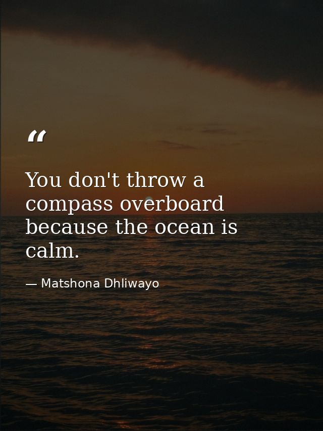 You don't throw a compass overboard because the ocean is calm. — Matshona Dhliwayo