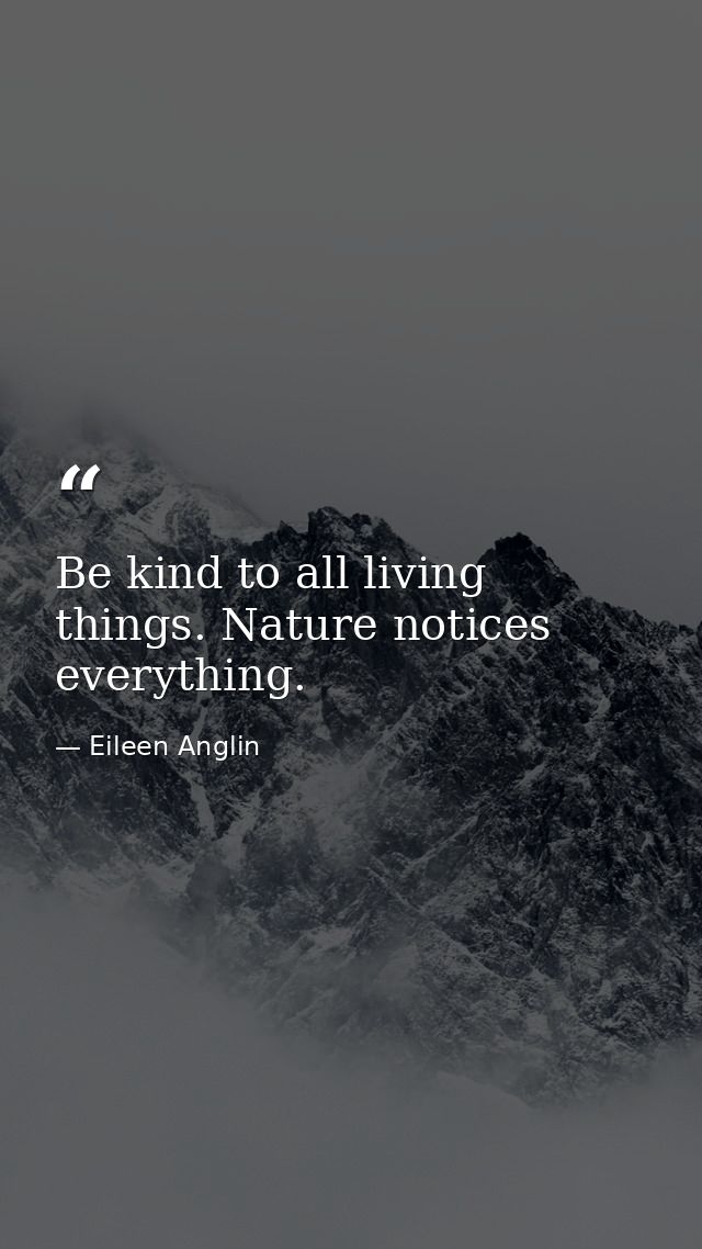 Be kind to all living things. Nature notices everything. — Eileen Anglin