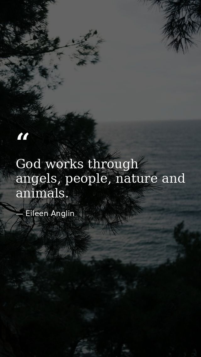 God works through angels, people, nature and animals. — Eileen Anglin