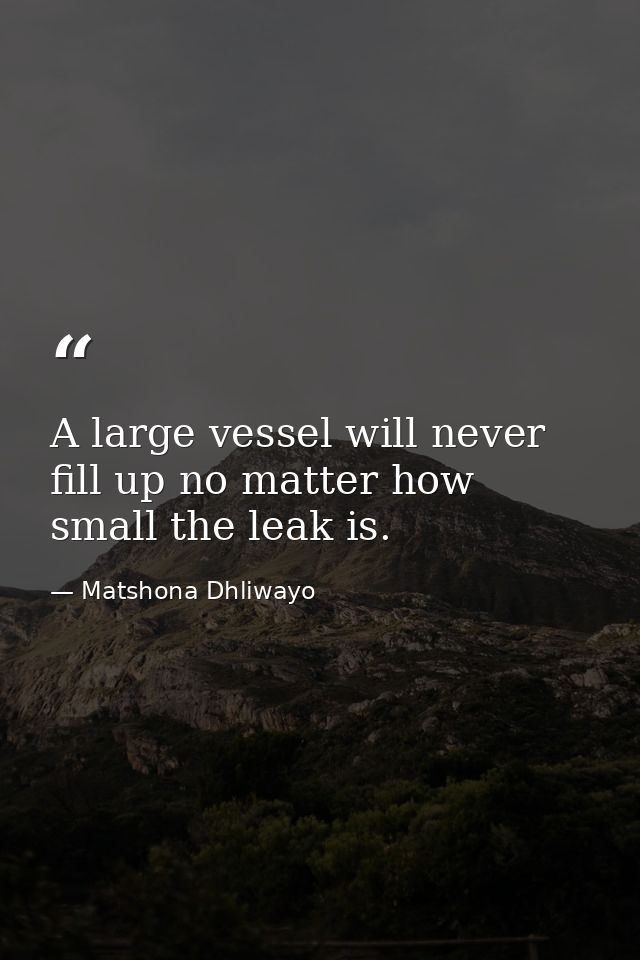 A large vessel will never fill up no matter how small the leak is. — Matshona Dhliwayo