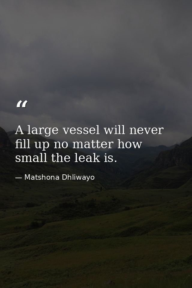 A large vessel will never fill up no matter how small the leak is. — Matshona Dhliwayo