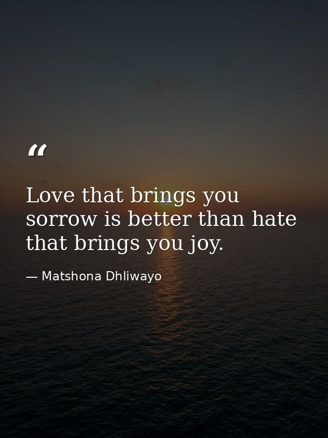 Love that brings you sorrow is better than hate that brings you joy. — Matshona Dhliwayo