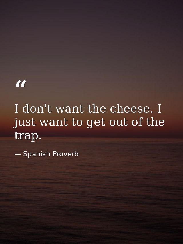 I don't want the cheese. I just want to get out of the trap. — Spanish Proverb