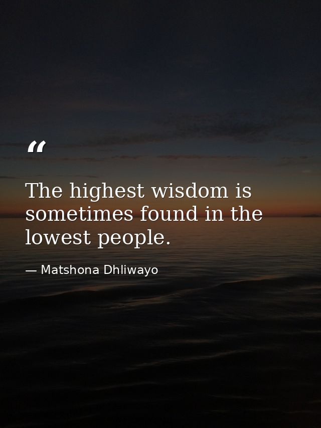 The highest wisdom is sometimes found in the lowest people. — Matshona Dhliwayo