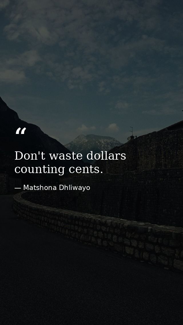 Don't waste dollars counting cents. — Matshona Dhliwayo