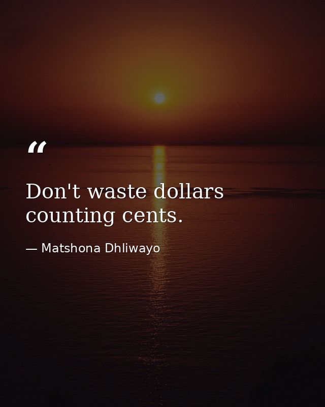 Don't waste dollars counting cents. — Matshona Dhliwayo