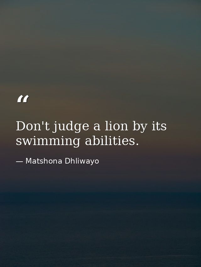 Don't judge a lion by its swimming abilities. — Matshona Dhliwayo