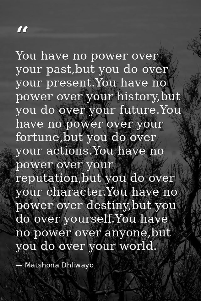 You have no power over your past,but you do over your present.You have no power over your history,but you do over your f — Matshona Dhliwayo