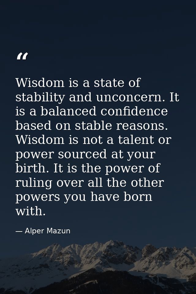 Wisdom is a state of stability and unconcern. It is a balanced confidence based on stable reasons. Wisdom is not a talen — Alper Mazun
