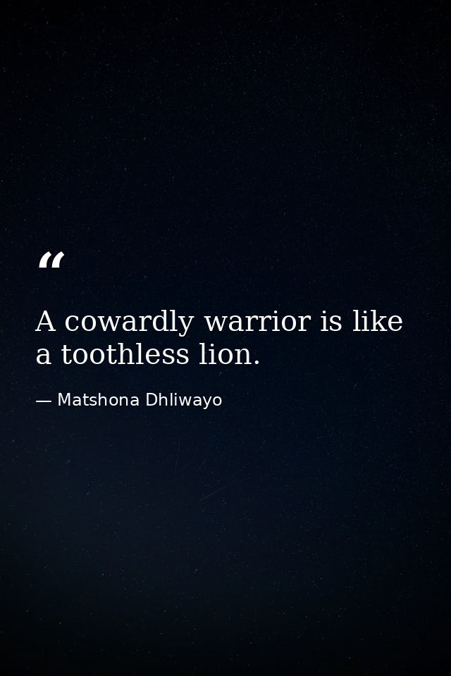 A cowardly warrior is like a toothless lion. — Matshona Dhliwayo
