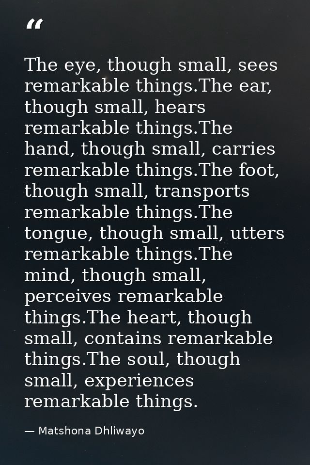 The eye, though small, sees remarkable things.The ear, though small, hears remarkable things.The hand, though small, car — Matshona Dhliwayo
