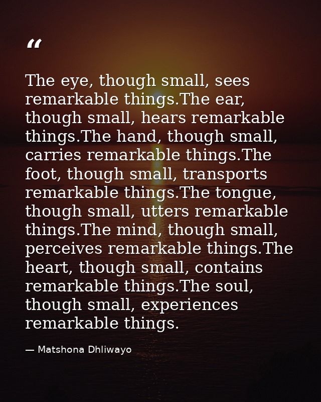 The eye, though small, sees remarkable things.The ear, though small, hears remarkable things.The hand, though small, car — Matshona Dhliwayo