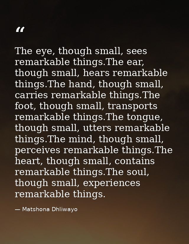 The eye, though small, sees remarkable things.The ear, though small, hears remarkable things.The hand, though small, car — Matshona Dhliwayo
