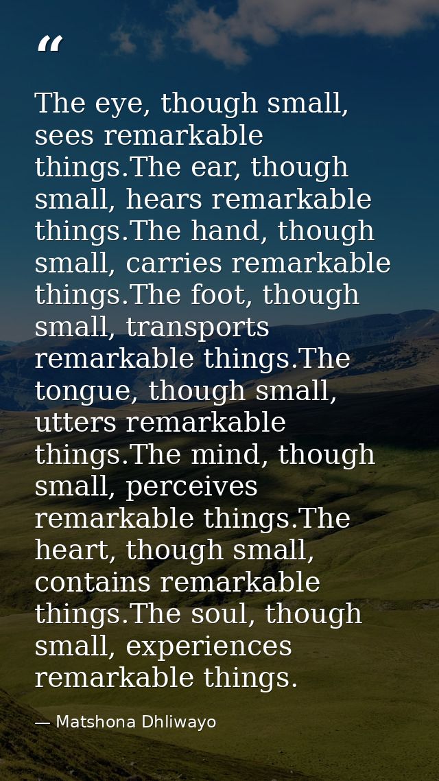 The eye, though small, sees remarkable things.The ear, though small, hears remarkable things.The hand, though small, car — Matshona Dhliwayo