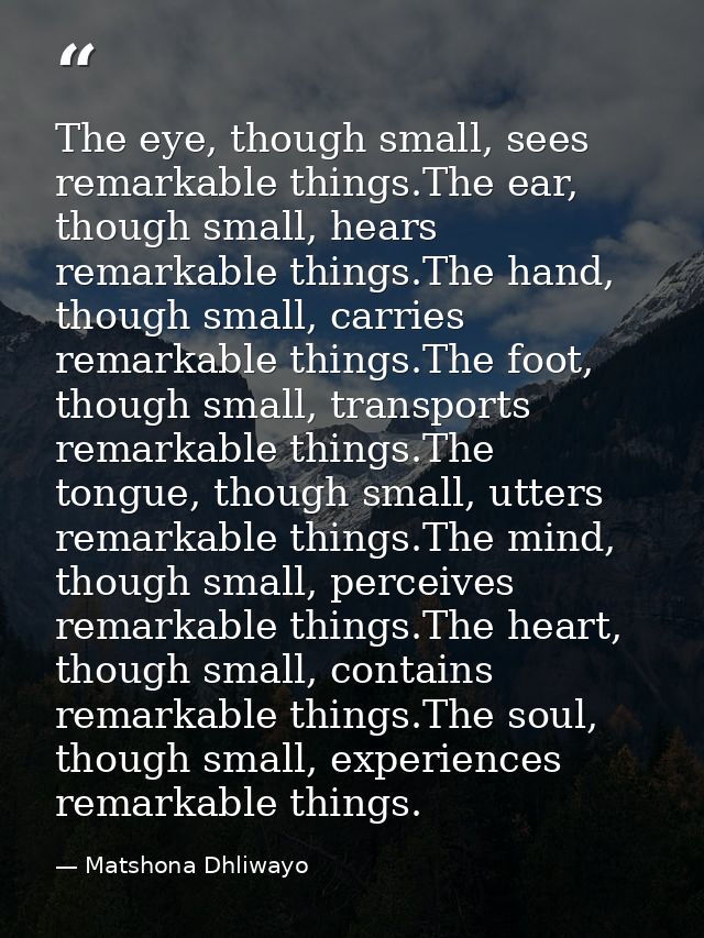 The eye, though small, sees remarkable things.The ear, though small, hears remarkable things.The hand, though small, car — Matshona Dhliwayo
