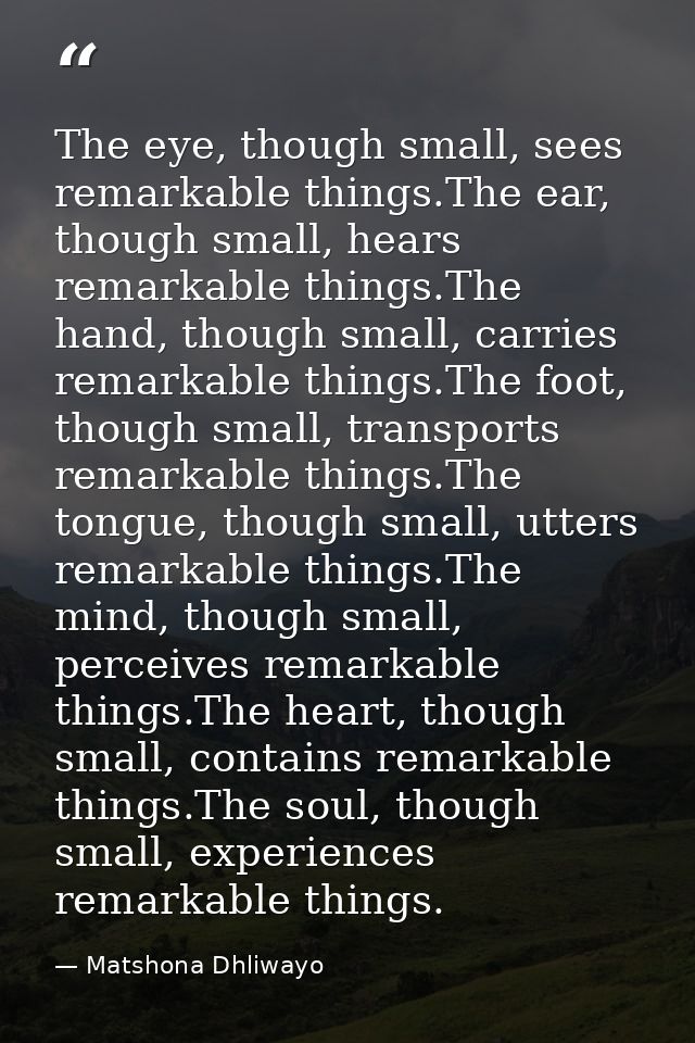 The eye, though small, sees remarkable things.The ear, though small, hears remarkable things.The hand, though small, car — Matshona Dhliwayo