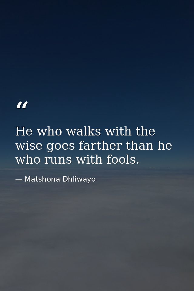 He who walks with the wise goes farther than he who runs with fools. — Matshona Dhliwayo