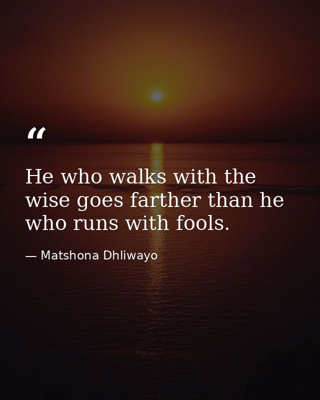 He who walks with the wise goes farther than he who runs with fools. — Matshona Dhliwayo