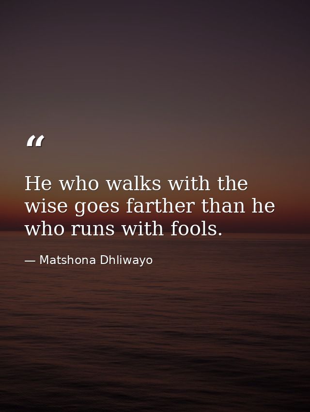 He who walks with the wise goes farther than he who runs with fools. — Matshona Dhliwayo