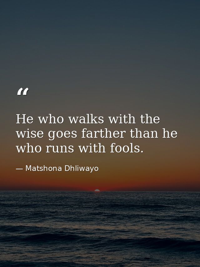 He who walks with the wise goes farther than he who runs with fools. — Matshona Dhliwayo