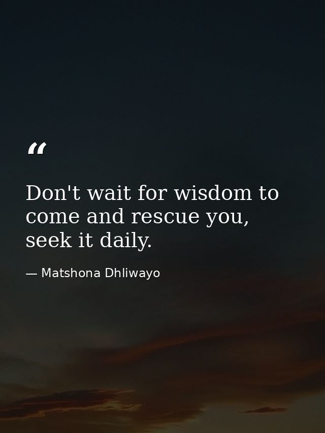 Don't wait for wisdom to come and rescue you, seek it daily. — Matshona Dhliwayo