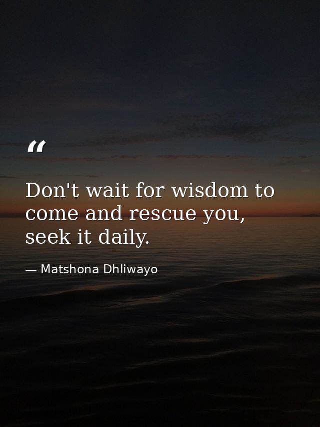 Don't wait for wisdom to come and rescue you, seek it daily. — Matshona Dhliwayo