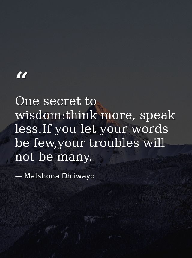 One secret to wisdom:think more, speak less.If you let your words be few,your troubles will not be many. — Matshona Dhliwayo