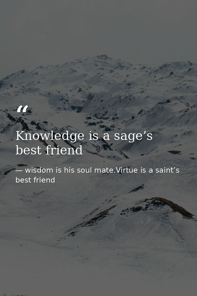 Knowledge is a sage’s best friend — wisdom is his soul mate.Virtue is a saint’s best friend