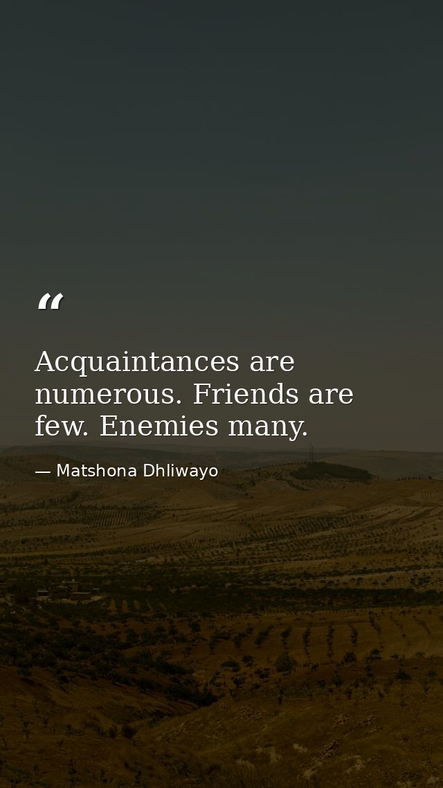 Acquaintances are numerous. Friends are few. Enemies many. — Matshona Dhliwayo