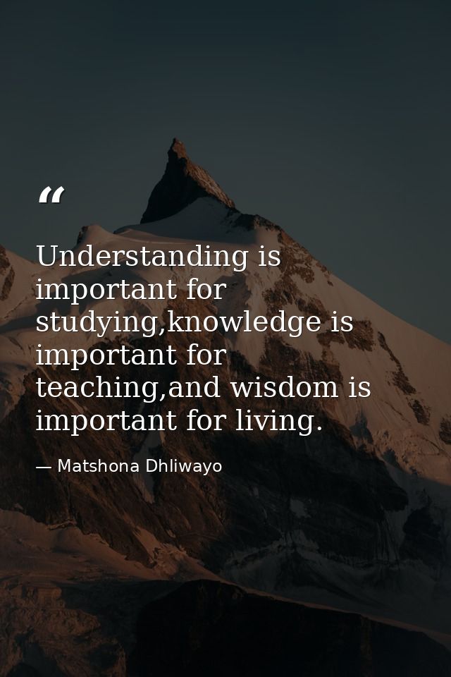 Understanding is important for studying,knowledge is important for teaching,and wisdom is important for living. — Matshona Dhliwayo