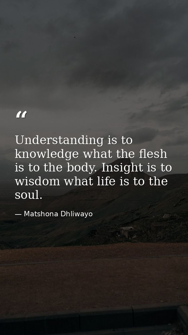 Understanding is to knowledge what the flesh is to the body. Insight is to wisdom what life is to the soul. — Matshona Dhliwayo