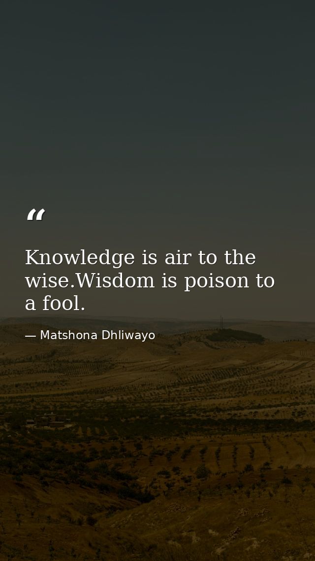 Knowledge is air to the wise.Wisdom is poison to a fool. — Matshona Dhliwayo